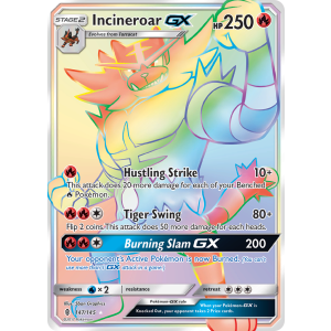 Rare Rainbow Incineroar-GX 147/145 Pokemon TCG Sun & Moon Guardians Rising