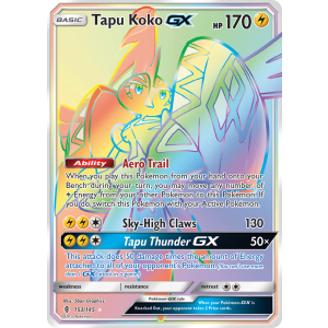 Rare Rainbow Tapu Koko-GX 153/145 Pokemon TCG Sun & Moon Guardians Rising