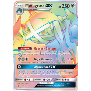 Rare Rainbow Metagross-GX 157/145 Pokemon TCG Sun & Moon Guardians Rising