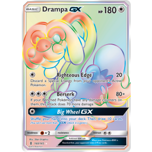 Rare Rainbow Drampa-GX 160/145 Pokemon TCG Sun & Moon Guardians Rising