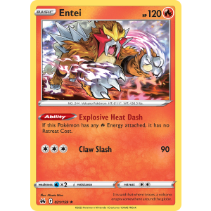 Rare Holo Entei 21/159 Pokemon TCG Sword & Shield Crown Zenith