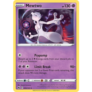 Rare Holo Mewtwo 59/159 Pokemon TCG Sword & Shield Crown Zenith