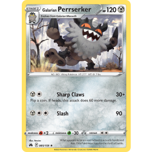 Galarian Perrserker 85/159 Pokemon TCG Sword & Shield Crown Zenith