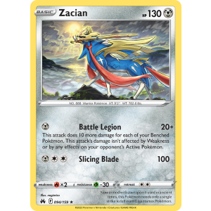 Rare Holo Zacian 94/159 Pokemon TCG Sword & Shield Crown Zenith