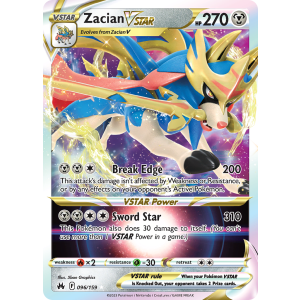 Rare Holo VSTAR Zacian VSTAR 96/159 Pokemon TCG Sword & Shield Crown Zenith