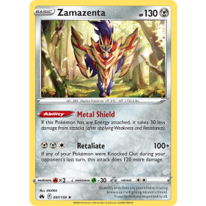 Rare Holo Zamazenta 97/159 Pokemon TCG Sword & Shield Crown Zenith