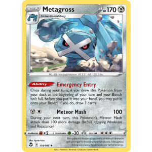 Rare Holo Metagross 119/195 Pokemon TCG Sword & Shield Silver Tempest