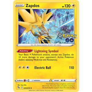 Rare Holo Zapdos 29/78 Pokemon TCG Sword & Shield Pokémon GO