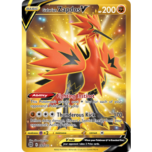 Rare Secret Galarian Zapdos V 182/172 Pokemon TCG Sword & Shield Brilliant Stars