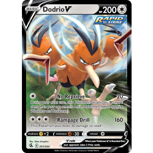 Rare Holo V Dodrio V 201/264 Pokemon TCG Sword & Shield Fusion Strike