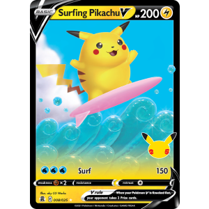 Rare Holo V Surfing Pikachu V 8/25 Pokemon TCG Sword & Shield Celebrations