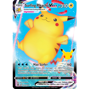 Rare Holo VMAX Surfing Pikachu VMAX 9/25 Pokemon TCG Sword & Shield Celebrations