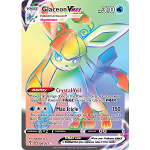 Rare Rainbow Glaceon VMAX 208/203 Pokemon TCG Sword & Shield Evolving Skies