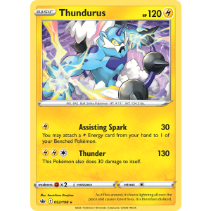 Rare Holo Thundurus 52/198 Pokemon TCG Sword & Shield Chilling Reign