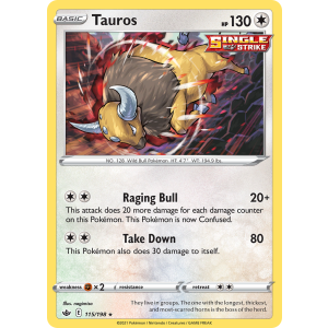 Rare Holo Tauros 115/198 Pokemon TCG Sword & Shield Chilling Reign