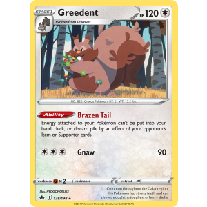 Rare Holo Greedent 128/198 Pokemon TCG Sword & Shield Chilling Reign