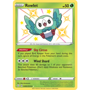 Rare Shiny Rowlet SV001/122 Pokemon TCG Sword & Shield Shining Fates Shiny Vault