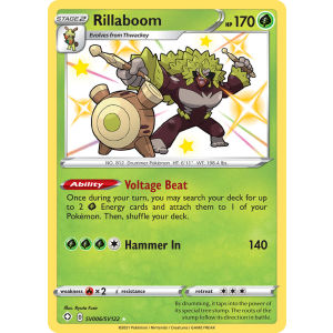 Rare Shiny Rillaboom SV006/122 Pokemon TCG Sword & Shield Shining Fates Shiny Vault