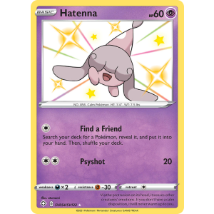 Rare Shiny Hatenna SV054/122 Pokemon TCG Sword & Shield Shining Fates Shiny Vault