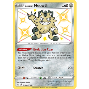 Rare Shiny Galarian Meowth SV086/122 Pokemon TCG Sword & Shield Shining Fates Shiny Vault