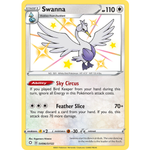 Rare Shiny Swanna SV096/122 Pokemon TCG Sword & Shield Shining Fates Shiny Vault