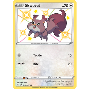 Rare Shiny Skwovet SV099/122 Pokemon TCG Sword & Shield Shining Fates Shiny Vault