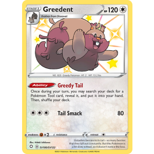 Rare Shiny Greedent SV100/122 Pokemon TCG Sword & Shield Shining Fates Shiny Vault