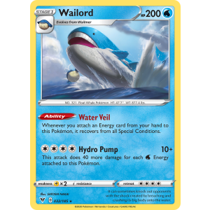 Rare Holo Wailord 32/185 Pokemon TCG Sword & Shield Vivid Voltage