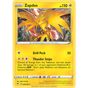 Rare Holo Zapdos 48/185 Pokemon TCG Sword & Shield Vivid Voltage