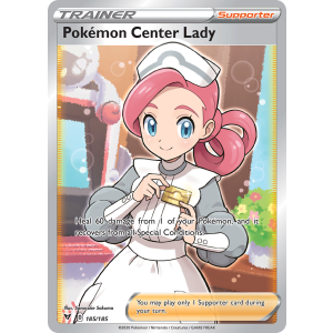 Rare Ultra Pokémon Center Lady 185/185 Pokemon TCG Sword & Shield Vivid Voltage