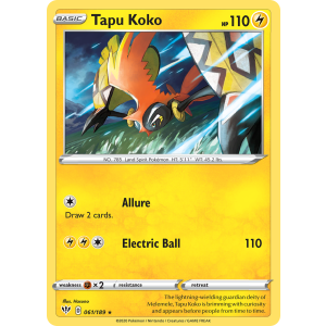 Rare Holo Tapu Koko 61/189 Pokemon TCG Sword & Shield Darkness Ablaze