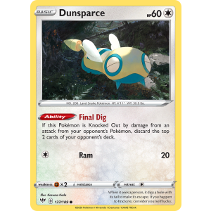 Dunsparce 137/189 Pokemon TCG Sword & Shield Darkness Ablaze