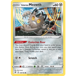 Galarian Meowth 126/192 Pokemon TCG Sword & Shield Rebel Clash