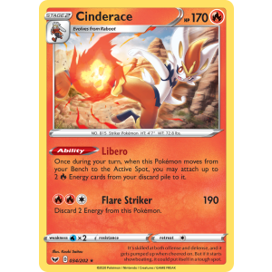 Rare Holo Cinderace 34/202 Pokemon TCG Sword & Shield Sword & Shield