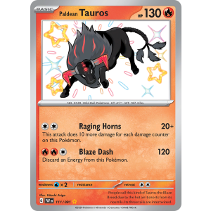 Shiny Rare Paldean Tauros 111/91 Pokemon TCG Scarlet & Violet Paldean Fates