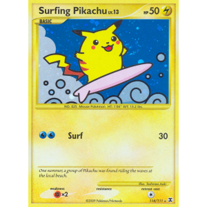 Rare Secret Surfing Pikachu 114/111 Pokemon TCG Platinum Rising Rivals