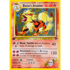 Rare Holo Blaine's Arcanine 1/132 Pokemon TCG Gym Gym Challenge