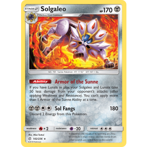 Rare Holo Solgaleo 142/236 Pokemon TCG Sun & Moon Cosmic Eclipse