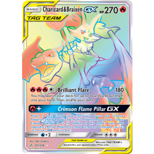 Rare Rainbow Charizard & Braixen-GX 251/236 Pokemon TCG Sun & Moon Cosmic Eclipse