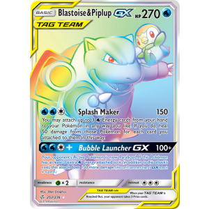 Rare Rainbow Blastoise & Piplup-GX 253/236 Pokemon TCG Sun & Moon Cosmic Eclipse