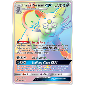 Rare Rainbow Alolan Persian-GX 257/236 Pokemon TCG Sun & Moon Cosmic Eclipse