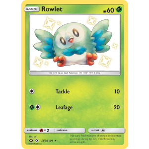 Rare Shiny Rowlet SV2/94 Pokemon TCG Sun & Moon Hidden Fates Shiny Vault