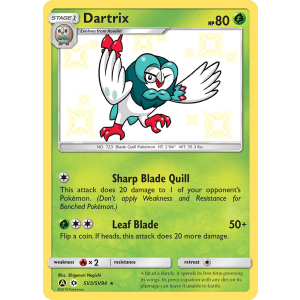 Rare Shiny Dartrix SV3/94 Pokemon TCG Sun & Moon Hidden Fates Shiny Vault