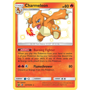 Rare Shiny Charmeleon SV7/94 Pokemon TCG Sun & Moon Hidden Fates Shiny Vault