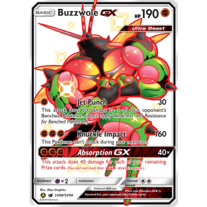 Rare Shiny GX Buzzwole-GX SV68/94 Pokemon TCG Sun & Moon Hidden Fates Shiny Vault