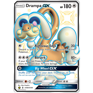 Rare Shiny GX Drampa-GX SV80/94 Pokemon TCG Sun & Moon Hidden Fates Shiny Vault