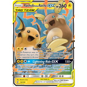 Rare Holo GX Raichu & Alolan Raichu-GX 54/236 Pokemon TCG Sun & Moon Unified Minds