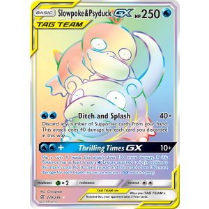 Rare Rainbow Slowpoke & Psyduck-GX 239/236 Pokemon TCG Sun & Moon Unified Minds