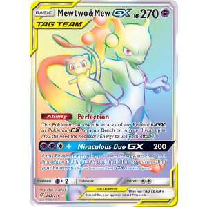 Rare Rainbow Mewtwo & Mew-GX 242/236 Pokemon TCG Sun & Moon Unified Minds