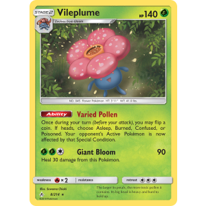 Rare Holo Vileplume 8/214 Pokemon TCG Sun & Moon Unbroken Bonds